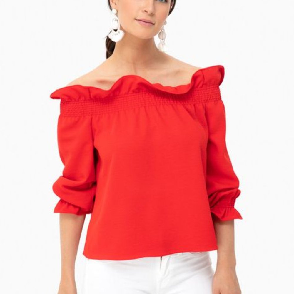 TUCKERNUCK Red Marguerite Off Shoulder Top Large EUC